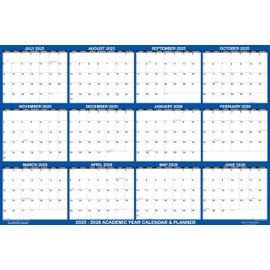 48" x 72" SwiftGlimpse 2025-2026 Academic Wall Calendar Erasable Large Jumbo Oversized Wet & Dry Erase Laminated 12 Month Planner, July 2025 to June 2026 ONLY - NAVY