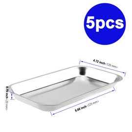 PUCSIQ 5 Pieces 22.5 x 12 x 2 cm Instrument Tray, Stainless Steel Instrument Tray, Stainless Steel Laboratory Tray, Small Instrument Tray, Small Rectangular for Bandage Trays, Laboratory Equipment and