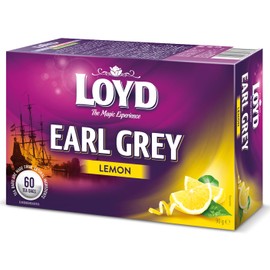 LOYD® Earl Grey Lemon - 1 Box 90 g - 60 Tea Bags - Black Tea Black Tea Leaf Tea with Lemon - Express Leaf Black Tea High Quality Blend of Black Tea Varieties Cay