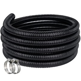 Pond Hose ID 2” × 25ft Black Corrugated Flexible Reinforced PVC Hose Vinyl Tubing for Pond Pump Fountain Garden Waterfall, Non-toxic & Kinkproof, with 2 clamps