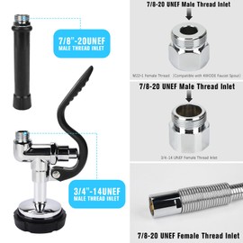 Spray Valve with 60" Flexible Stainless Steel Hose & Pre-Rinse Overhead Spring, Commercial Faucet Flexible Hose with Spray Head Replacement Kit for Commercial Restaurant Industrial Kitchen Sink Faucet