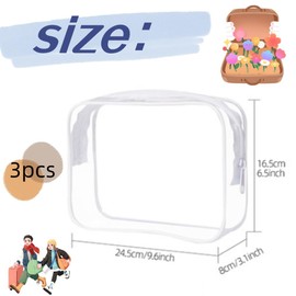 DACUAN 3Pcs Toiletry Bag, Plastic Zippered Toiletry Carry Pouch, Waterproof Cosmetic Organizer Bag, Travel Luggage Pouch, Carry on Airport Airline Compliant