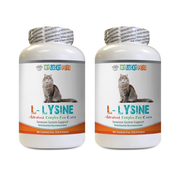 MY LUCKY PETS LLC Anti inflammatory Supplement for Cats - CAT L-LYSINE Powder - Immune System Booster - Eye Health - Vet Recommended - Natural - i lysine cat Treats - 2 Bottles (16 OZ)