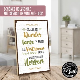 TypeStoff HS-00666 Wooden Sign with Saying – Glory an Miracle and Follow Your Heart – Vintage Look with Quote as a Gift and Decoration