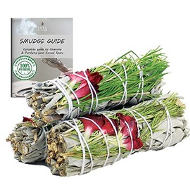 Floral White Sage Organic Smudge Sticks with Flowers 3 Pack for Cleansing Home, Meditation, Yoga, Healing and Smudging | Sustainably Sourced California White Sage Bundles (Sweet Morning)