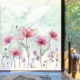 decalmile Large Poppy Flower Wall Decals Pink Watercolor Floral Blossom Wall Stickers Bedroom Living Room TV Background Home Decor