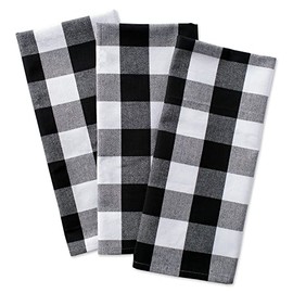 DII Cotton Buffalo Check Plaid Dish Towels, 20x30 Set of 3, Monogrammable Oversized Kitchen Towels for Drying, Cleaning Cooking, Baking-Black