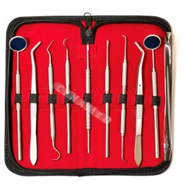 Premium German Dental Scaler Pick Stainless Steel Tools with Inspection Mirror Set 9 PCS