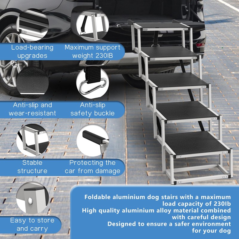 Deergym Dog Stairs for Large Dogs - 5 Step Wide
