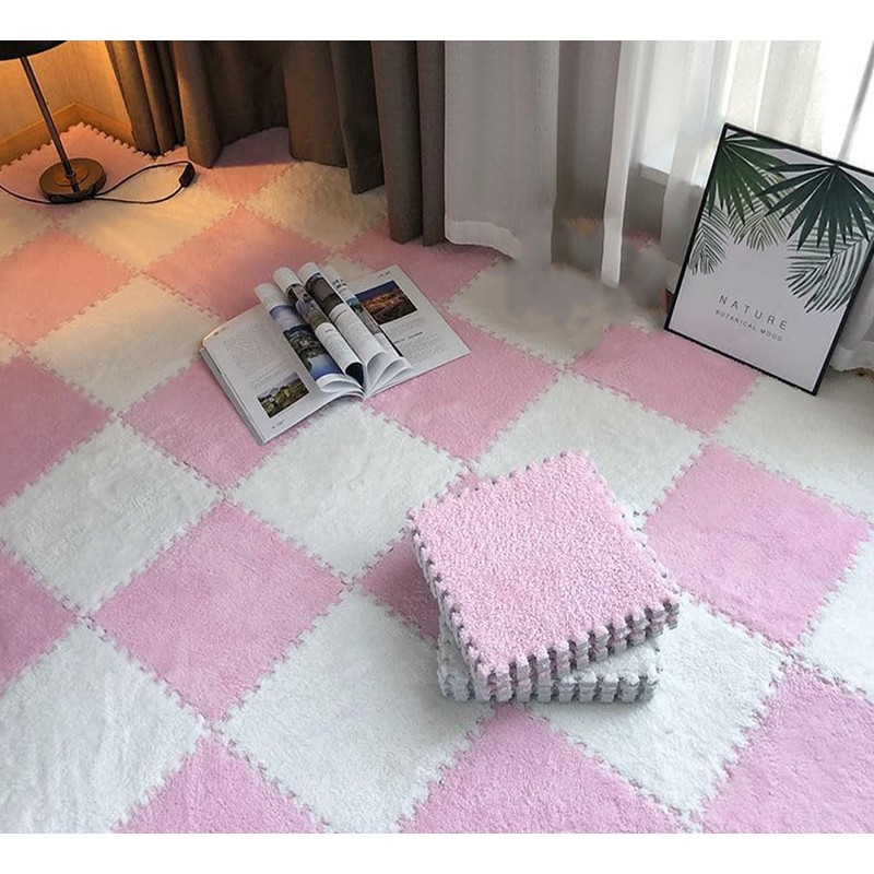 10pcs Plush Foam Floor Mat Color Blocking Split Joint Interlocking