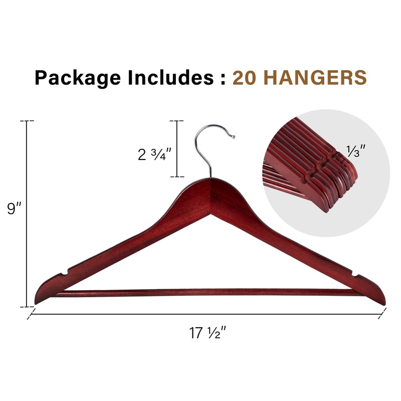 StorageWorks Wooden Hangers 20 Pack, Wood Coat Hanger for Coats,