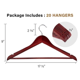 StorageWorks Wooden Hangers 20 Pack, Wood Coat Hanger for Coats, Shirts, Jackets, Pants, Suits, Dark Cherry Color