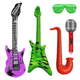 5pcs Inflatable Musical Instrument Set, Inflatable Party Props, Inflatable Guitar, Party Supplies, Rock Party Decorations, Photo Booth Props, Festival Cosplay