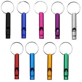 SGERUFZ Aluminium Whistle, Signal Whistle, Loud Emergency Decibel High Emergency Whistle with Keychain, Rescue Whistle, Small Whistle, Thriller for Outdoor Wild Hiking Training, Pack of 9
