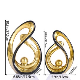 Abstract Ceramic Statue 2 Piece Home Decor Accessory Set, Mid-Century Modern Art Decor and Accessories, Black and Gold Living Room Coffee Table Dining Table Center Foyer Entry Table Decor.