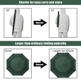 G4Free 62 Inch Portable Golf Umbrella Large Oversize Double Canopy Vented Windproof Waterproof Automatic Open Stick Umbrellas for Men and Women(Dark Green)