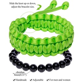 Jewboo 8 mm Obsidian-Perlenarmband, handgefertigt, geflochtene Paracord-Armbänder, Set, stapelbare Armbänder für Damen und Herren, Stoff, Keine Edelsteinart