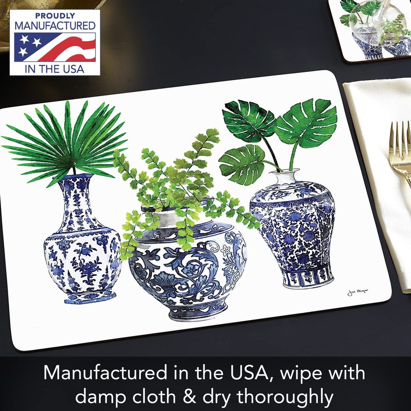 Cala Home Blue Delft Vases Premium Decorative Hardboard Tabletop Placemats