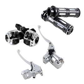 CHROME Motorcycle 1" Handlebar Switches Control Horn On/Off Kit + 1 inch Brake Clutch Levers & Handlebar Hand Grips Compatible with Harley