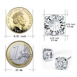 AOBOCO Women's Stud Earrings 18 Carat White Gold Plated 925 Sterling Silver with Cubic Zirconia Simulated Diamond Stud Earrings Jewellery, Silver, Cubic Zirconia