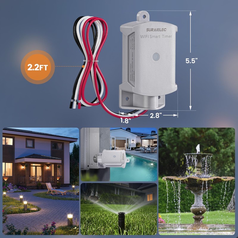 SURAIELEC 35 AMP Wi-Fi Smart Timer Switch for Outdoor Electrical