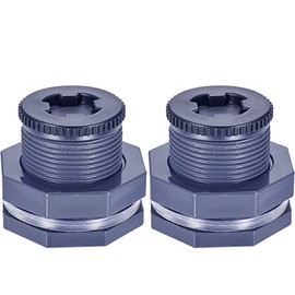 JoyTube 3/4” Female PVC Bulkhead Fitting with Plug Silicon Seal Gasket Water Tank Connector for 1-3/8 Inch or 1-1/2 Inch Hole Saw Rain Barrels, Aquariums (pack of 2)