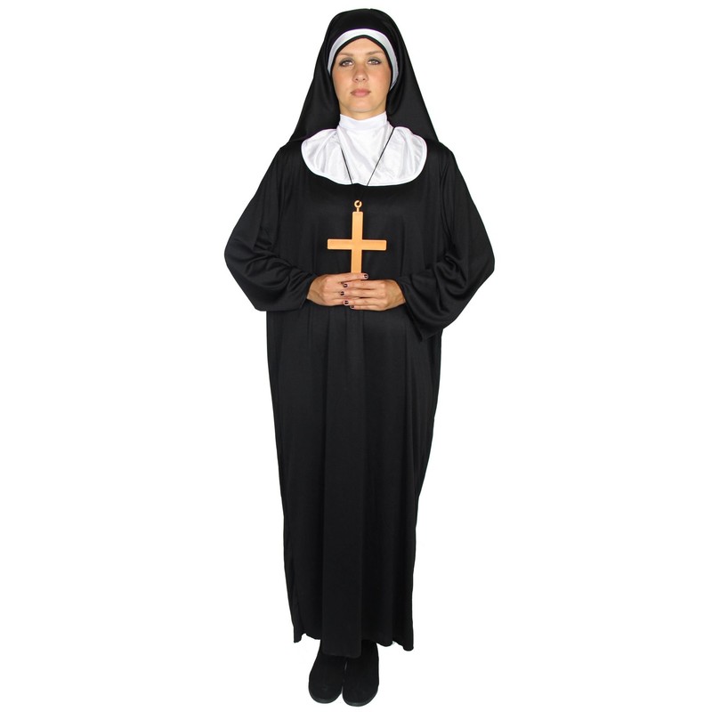 Foxxeo Schwarzes Nonnen Kostüm für Damen Faschin Karneval Kirchen Motto