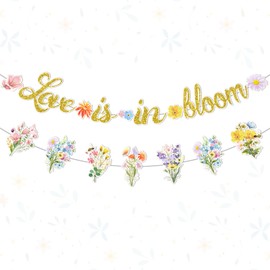 Funrous Love is in Bloom Banner Bridal Shower Decorations Gold Glitter Wildflower Floral Flower Theme Indoor Outdoor Wall Hanging Decor for Girl Women Bachelorette Wedding Engagement Party Supplies