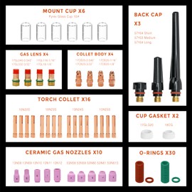CAMPFIRE 75PCS TIG Welding Torch Stubby Gas Lens #10 Glass Cup Kit with Alumina Nozzle Collets Body Consumables Set For WP-17/18/26 (75)