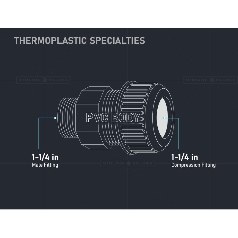 Midline Valve 587DB114 PVC Compression x Male Adapter Pipe Fitting;