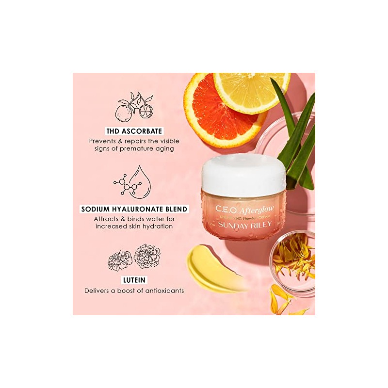 Sunday Riley C.E.O. Afterglow Brightening Vitamin C Cream Face Moisturizer,