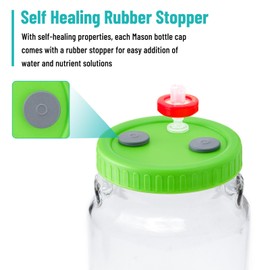 12 Pcs Wide Mouth Liquid Culture Lid Cultivation Mason Jar Lids with 0.22um PTFE Syringe Filters 12 Ruhr Connectors & 25 Self-healing Rubber Stoppers