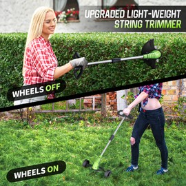 Electric Weed Wacker: Cordless Weed Trimmer with 2 * 2.0Ah Li-Ion Battery Powered & 4 Cutting Blade Types, Wheel Trimmer Lightweight Ajustable Pole &Back-Friendly Compact Power Tool for Lawn Yard Work