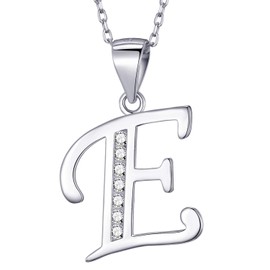 MASADA 925 Silver Letter Necklace - Initial Pendant with Cubic Zirconia Stones - 18" Chain with Velvet Pouch, Sterling Silver, Cubic Zirconia