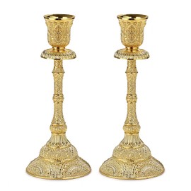 OwnMy Juego de 2 Portavelas Cónicos Vintage de Metal para Velas Pilares 7.4", Elegantes Portavelas de Latón Decorativos Juego de Candelabros para Centros de Mesa de Comedor Bodas Decoración del Hogar