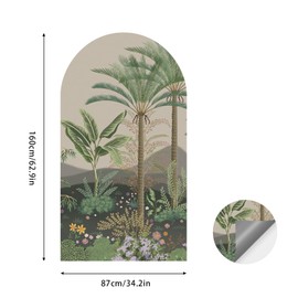 Large Arch Wall Decals 63"x 34.2" Jungle Green Botanical Tropical Landscape Wall Sticker Earth Tones Woodland Wall Decal Accent Bed Art Decor for Bedroom Living Room