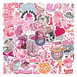 110pcs Pink Cowgirl Disco Themed Waterproof Vinyl Stickers for Water Bottles Cups Laptops Tumblers Journaling Scrapbooking Decals (Pink)