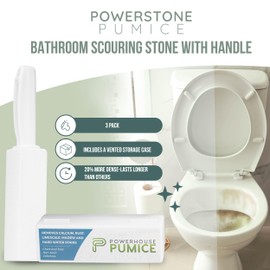 Powerstone Pumice Stone Toilet Bowl Cleaner with Handle (3-pack) - A Reliable and Harmless Solution for Cleaning Limescale Deposits & Hard Water Stains on Toilets, Grills, Tiles, Grout & Pools