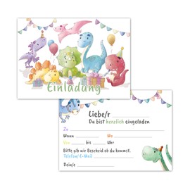 Children's Birthday Invitation Cards Set of 12 with Dinos - Birthday Invitations for Girls and Boys up to 10 Years - General Invitation Card, Ideal for the Party for School and Birthday