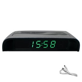 JIANWEI Car Solar Powered LCD Clock, Car Solar Powered LCD Clock with Time(12/24 Hours) + Date + Week + Temperature Multifunctional Luminous Auto Clock Stick-On Dashboard Auto Clock(Green)