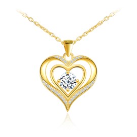 MOOFUN 925 Sterling Silver Necklace Zircon Heart Necklaces for Women Teenage Girls Love Pendant Necklace Ladies Necklace Jewellery Mothers Day Female Mum Friend Wife Sister Birthday Wedding Gifts Gold