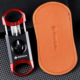 KEENSUN Zinc Alloy V-Cut Cigar Cutter (Red and Black), 60 Ring Gauge, 420J2 Stainless Steel Cut Blade in Gift Box