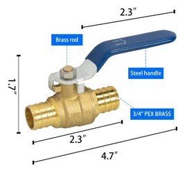 Hourleey 10 Pieces 3/4 Inch Pex Brass Full Port Shut Off Ball Valve Hot and Cold, Quarter Turn HOT (RED) COLD (BLUE) of Brass Water Stop Shut Off, 1 Piece Each