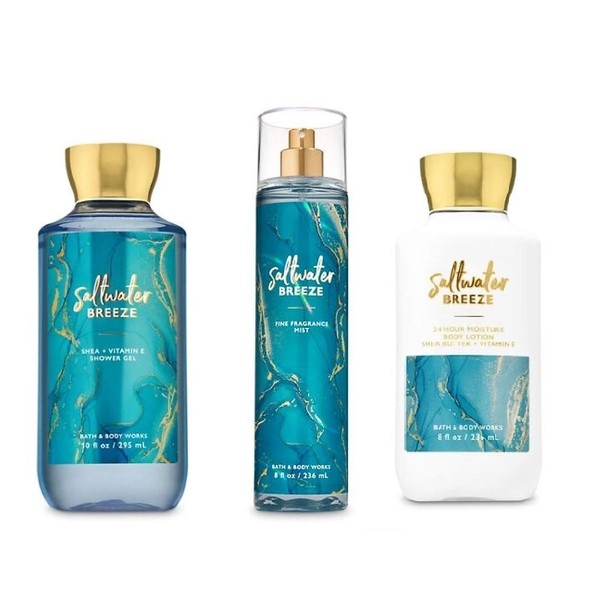 Bath and Body Works - Saltwater Breeze - Daily Trio - Shower Gel, Fine Fragrance Mist & Super Smooth Body Lotion- New 2020