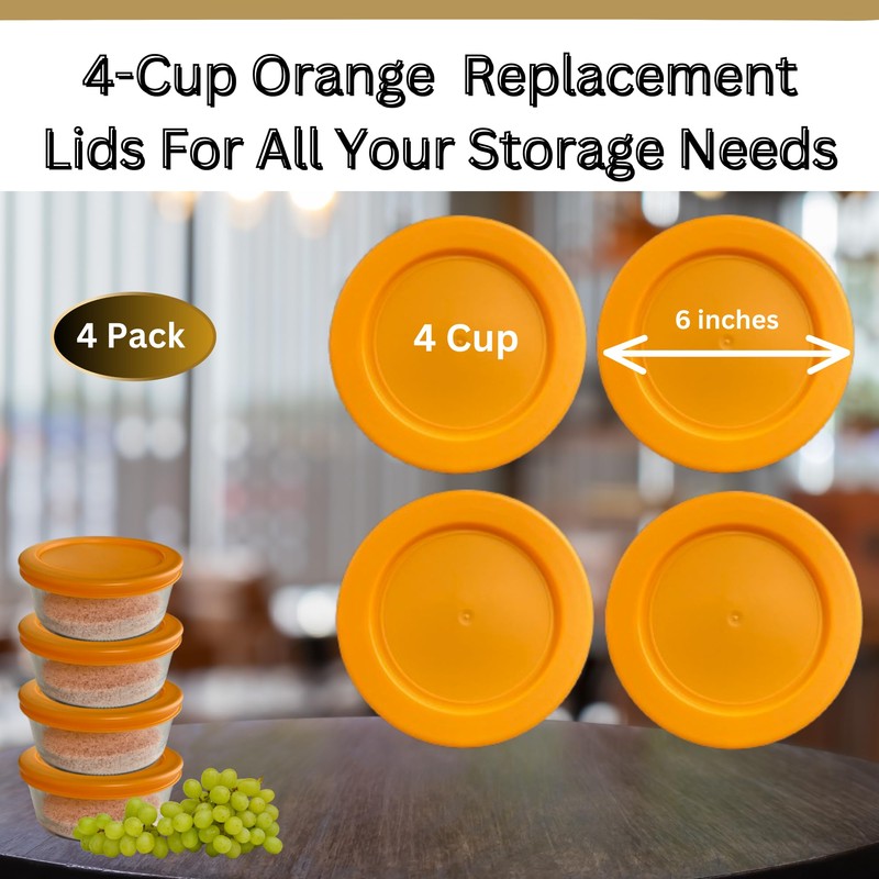 4 Cup/950 mL Orange Replacement Lids/Covers for Pyrex 7201-PC, 4