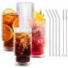 Gracenal Premium Ribbed Drinking Glass Cups with glass Straws, Stackable
