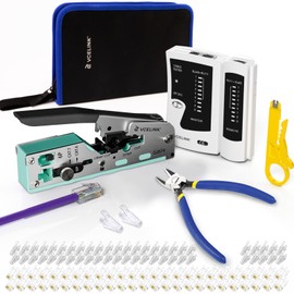 VCELINK RJ45 Crimp Tool Kit for CAT7/CAT6A/CAT6/CAT5E/CAT5, Network Tool Set with an Ethernet Crimper, Cable Tester, Wire Stripper and Cutter in Cloth Bag