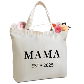 Ohtum Mama Bag 2025,Mom Bag Mom To Be Gifts Beach Tote Bag with Zipper Hospital Bag for Women Labor Delivery, Mommy Pregnancy Must Haves (White)
