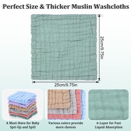 Qianyu 6 Pcs Baby Musselin Squares Waschlappen 25x25 cm Mulltücher Bio-Baumwolle Weiche BabyWaschlappen Neugeborene Spucktücher Baby-Handtücher Weiche Neugeborene für Jungen und Mädchen