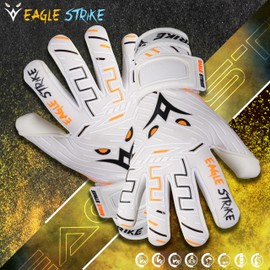 EAGLE STRIKE Goalkeeper Goalie Gloves| Soccer Gloves with Wrist Support | Football Goal Keeper Gloves for Adults, Youth, and Junior for Professional Football Training (White, 6)